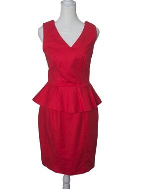 H&M Red V-Neck Peplum Midi Dress Size 6